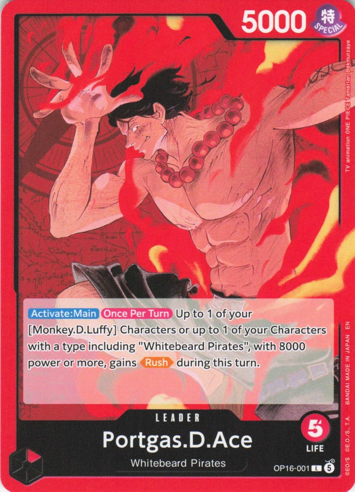 2026 ONE PIECE PORTGAS.D.ACE (001) OP16-001 LEADER THE TIME OF BATTLE NEAR MINT
