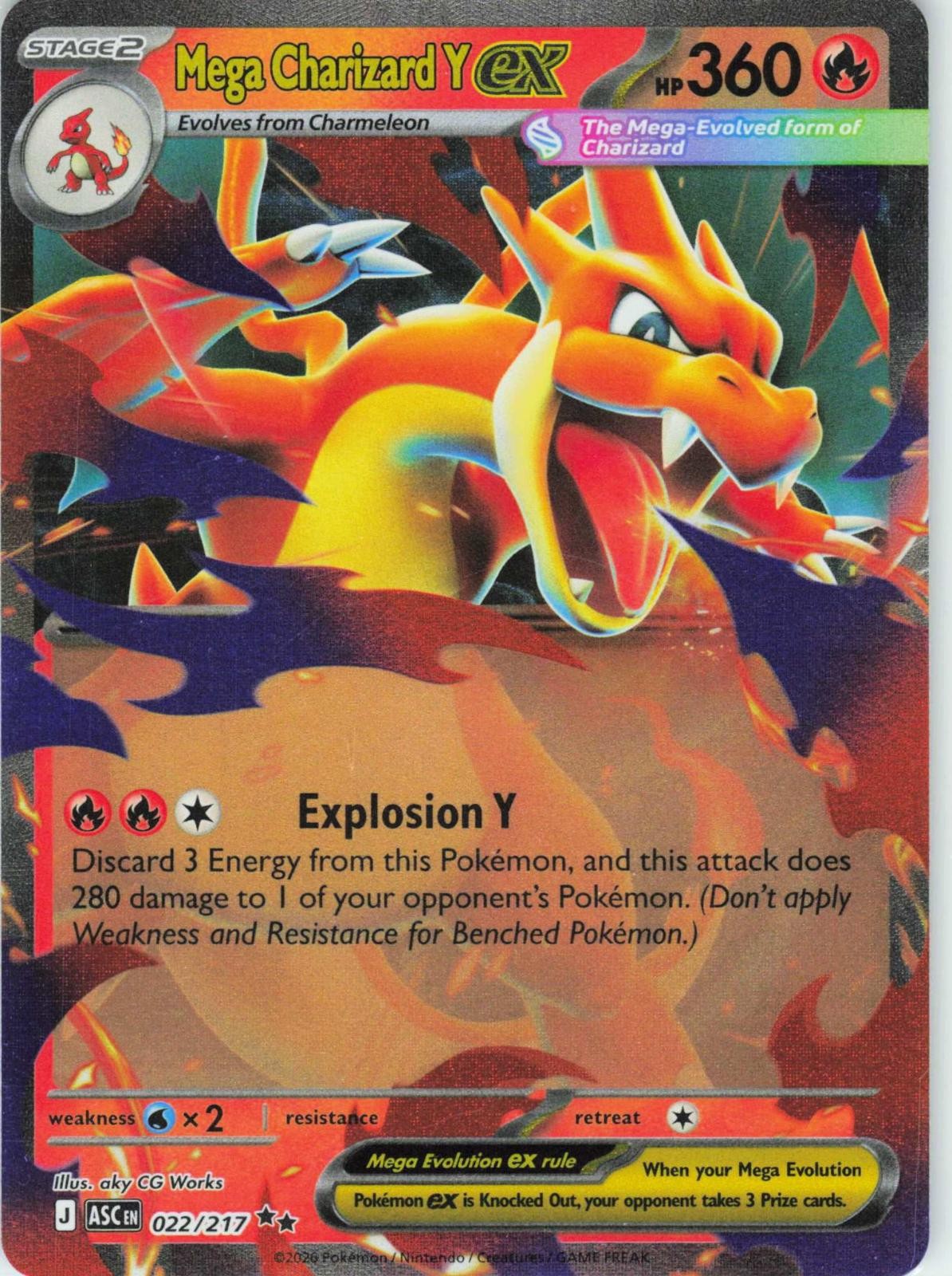 2026 POKEMON MEGA CHARIZARD Y EX 022/217 DOUBLE RARE ASCENDED HEROES HOLO NM