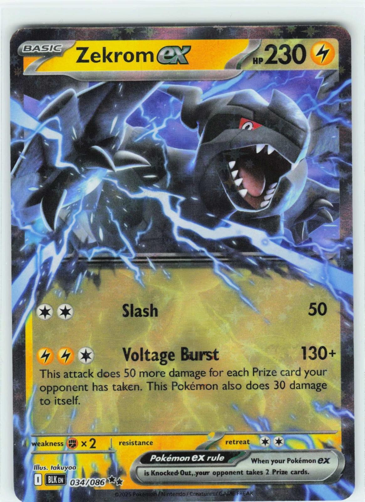 2025 POKEMON ZEKROM EX 034/086 HOLO DOUBLE RARE BLACK BOLT NEAR MINT