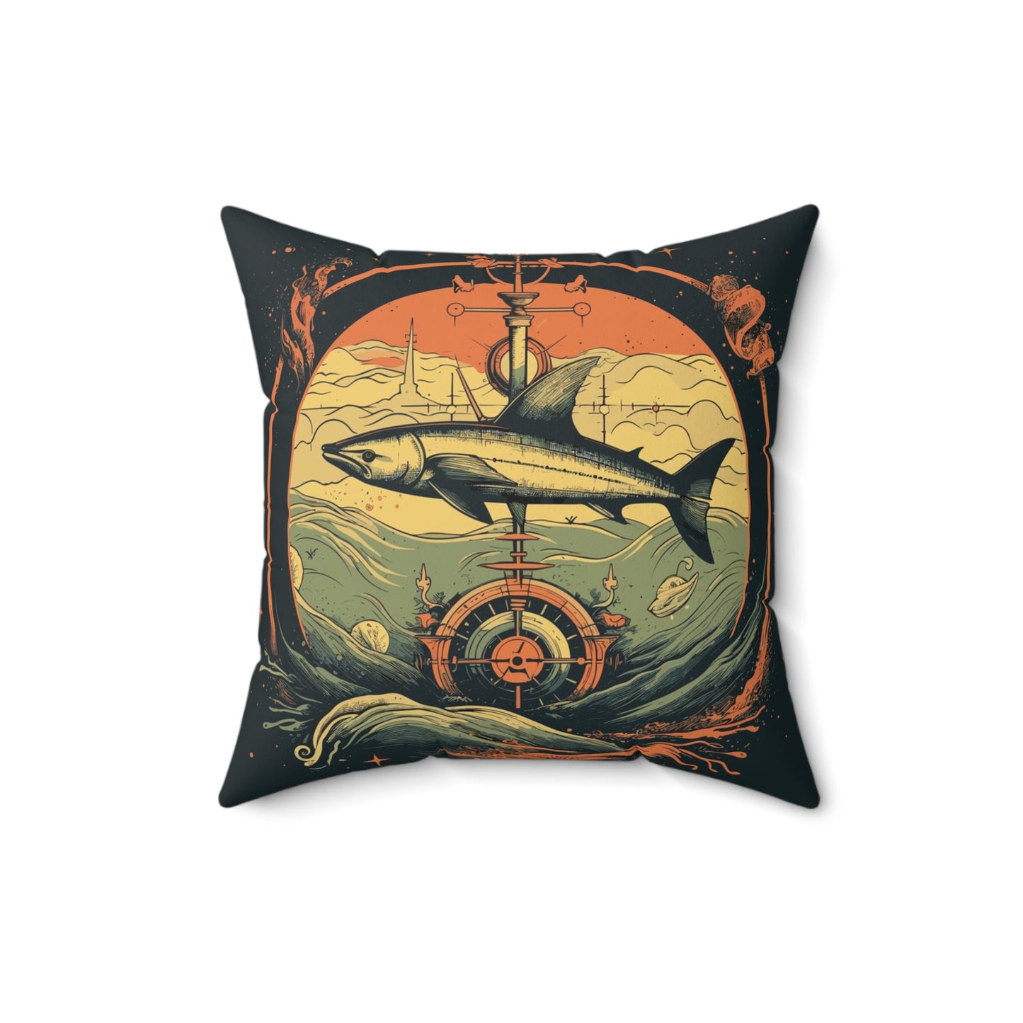 Shark Compass Throw Pillow