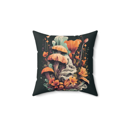 Midnight Garden retro vintage art double sided throw pillow with vintage mushroom botanical design