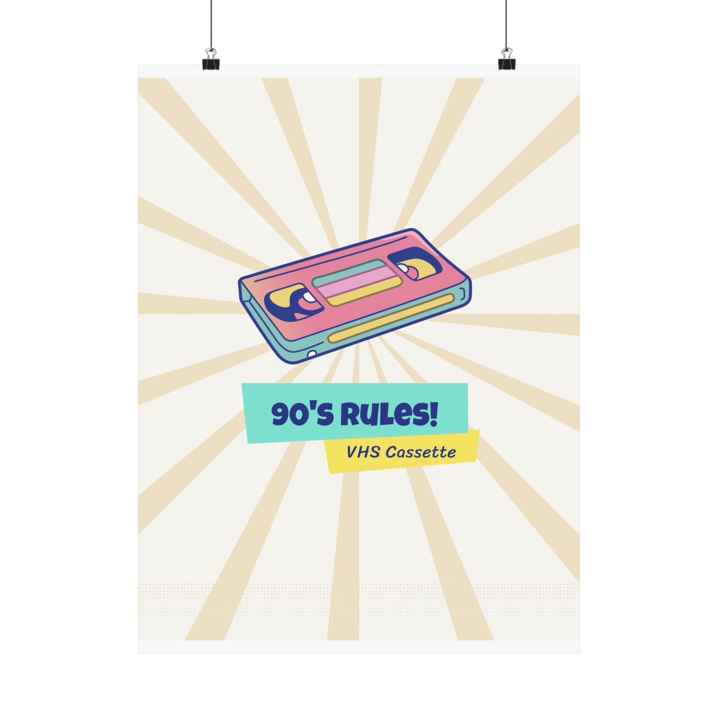 90s Rules retro poster with vintage sunburst background