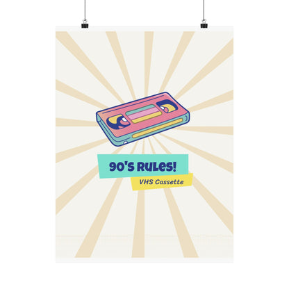 90s Rules retro poster with vintage sunburst background