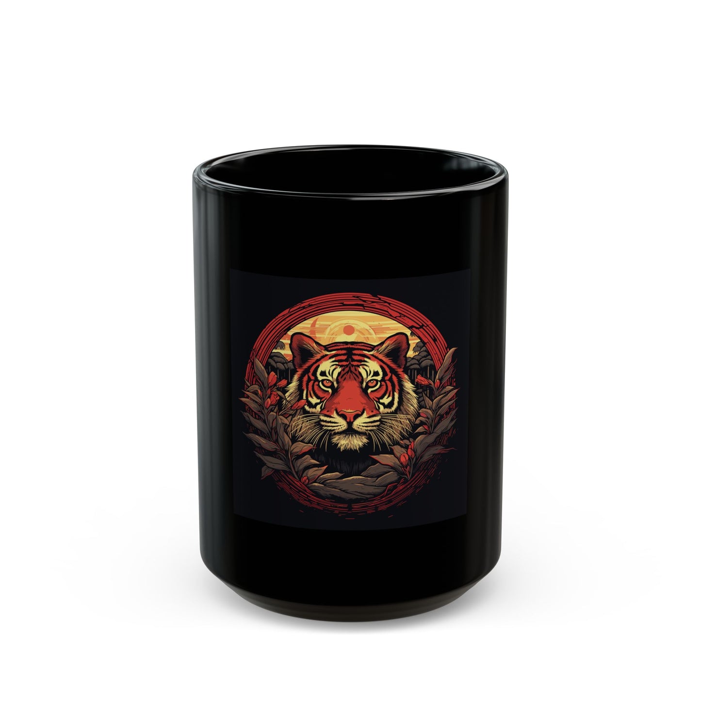 Tiger Wreath Black Mug