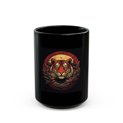 Tiger Wreath Black Mug