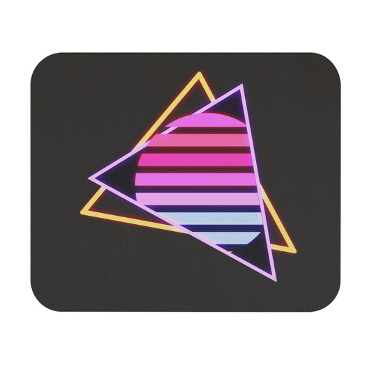 Neon Prism synthwave triangle mouse pad on charcoal ground