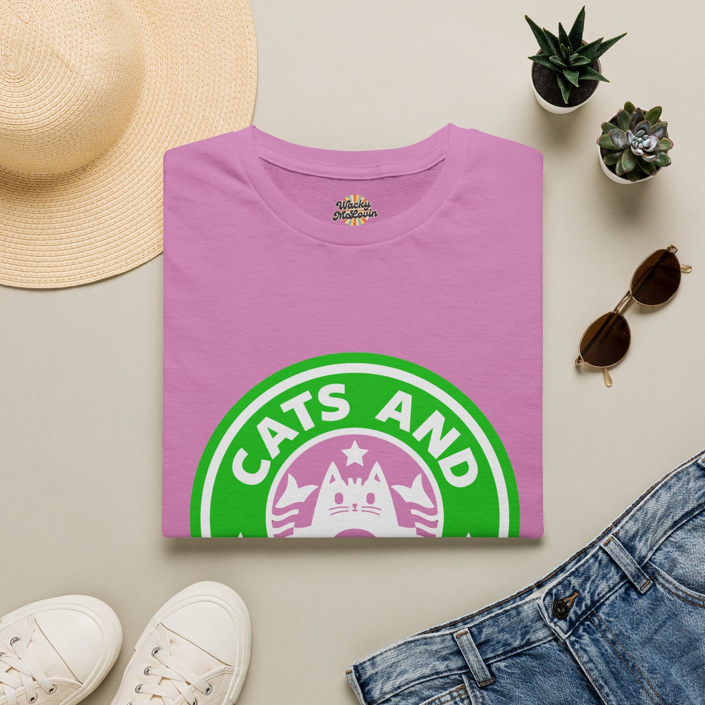 Cats And Coffee Retro Café Tee