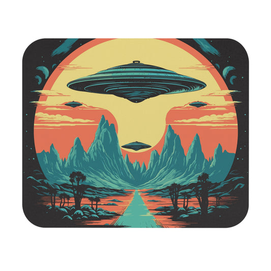 UFO Fleet retro vintage art mouse pad with retro ufo sci-fi design