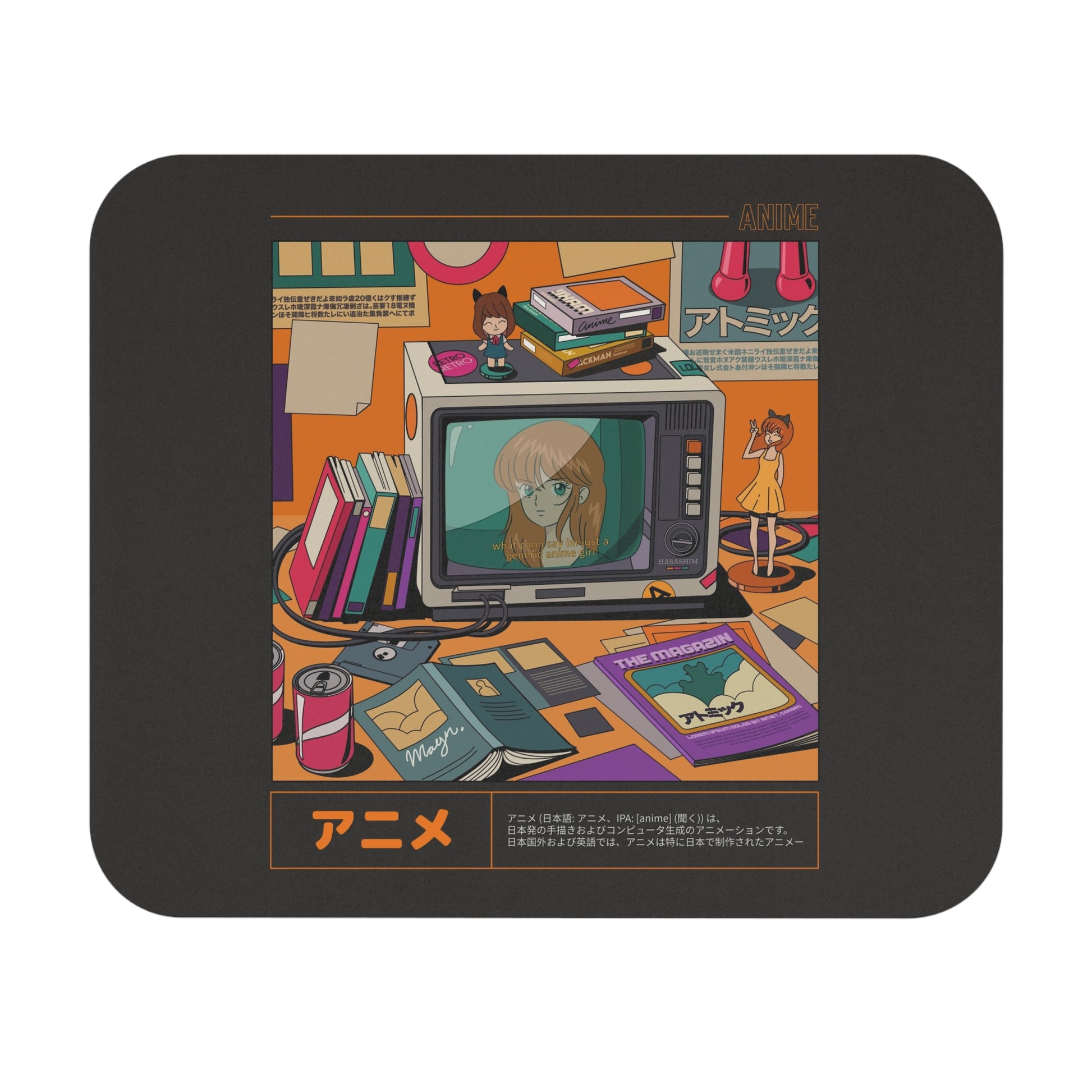 Anime Den retro anime room mouse pad on charcoal ground