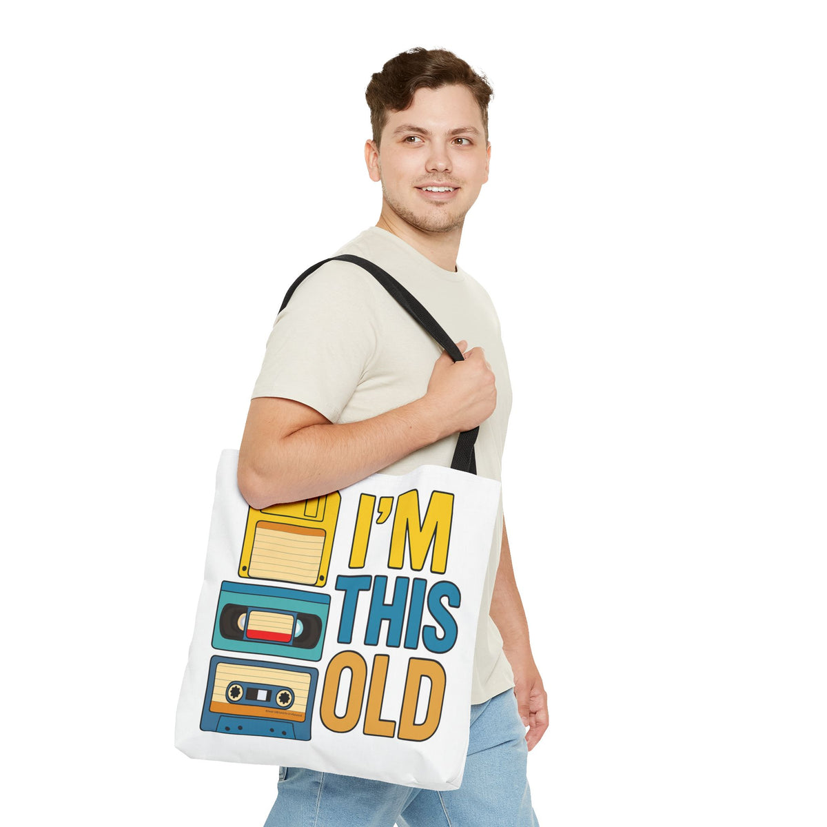 I’m This Old Retro Tech Tote Bag | Funny 90s Nostalgia Bag | Cassette VHS Floppy Disk Reusable Tote | Vintage Geek Gift
