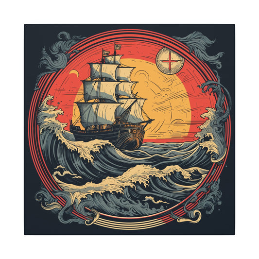 Tall Ship Storm retro vintage art gallery wrapped canvas print with vintage nautical ship design