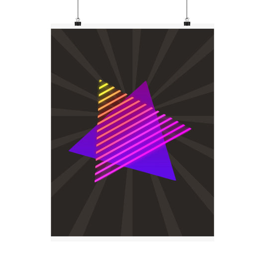 Neon Star synthwave retro poster on charcoal sunburst ground