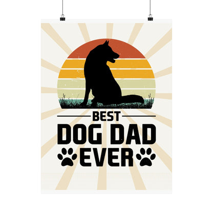 Best Dog Dad Ever retro poster with vintage sunburst background