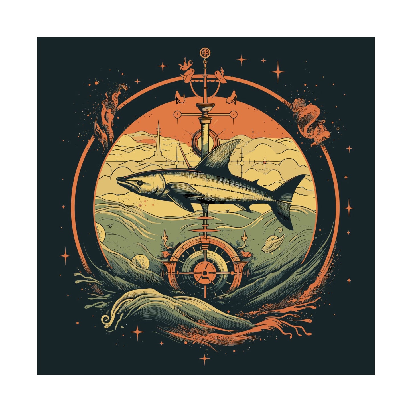 Shark Compass Square Art Print