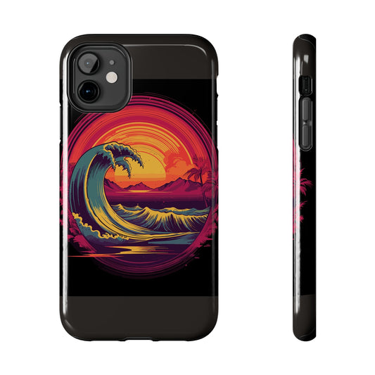 The Big Wave retro vintage art tough phone case with retro surf wave design