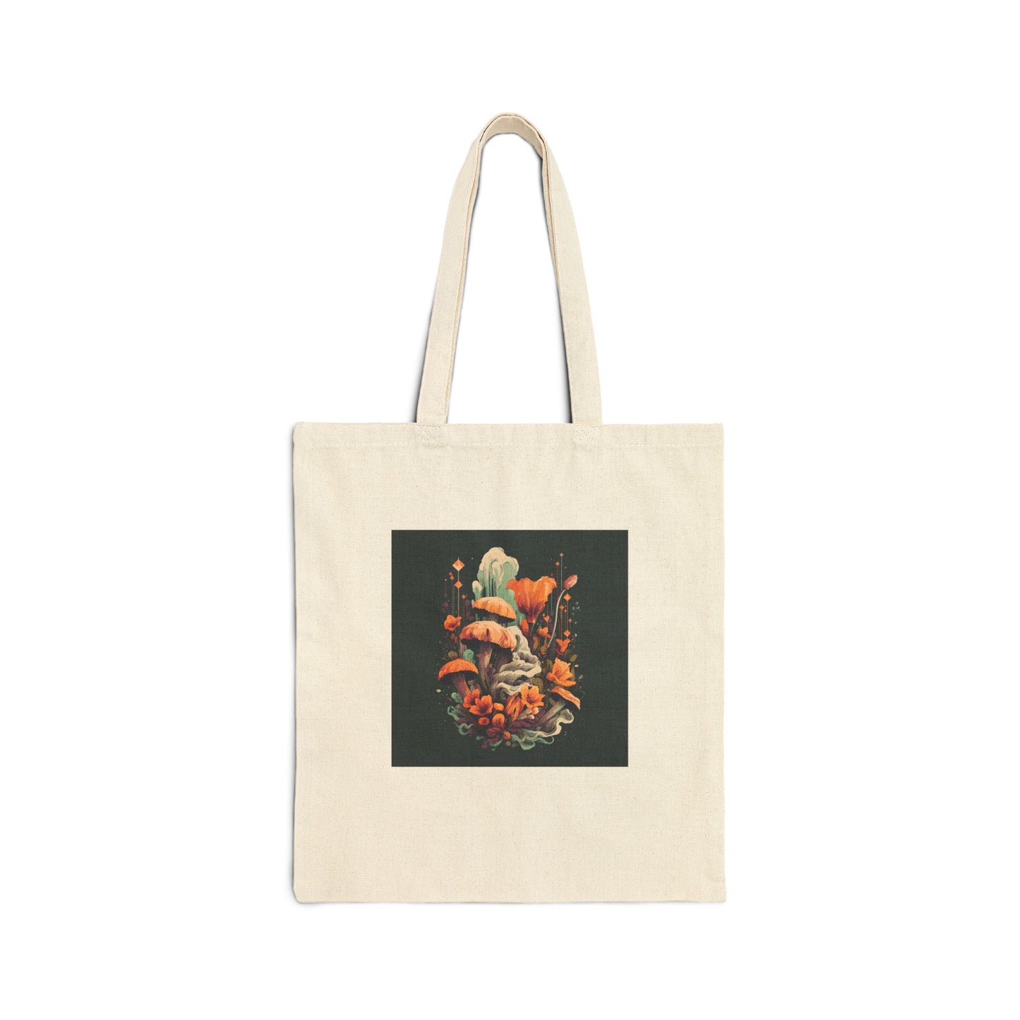 Midnight Garden retro vintage art natural canvas tote bag with vintage mushroom botanical design