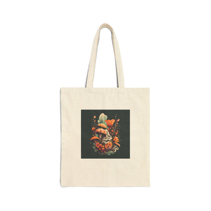 Midnight Garden retro vintage art natural canvas tote bag with vintage mushroom botanical design