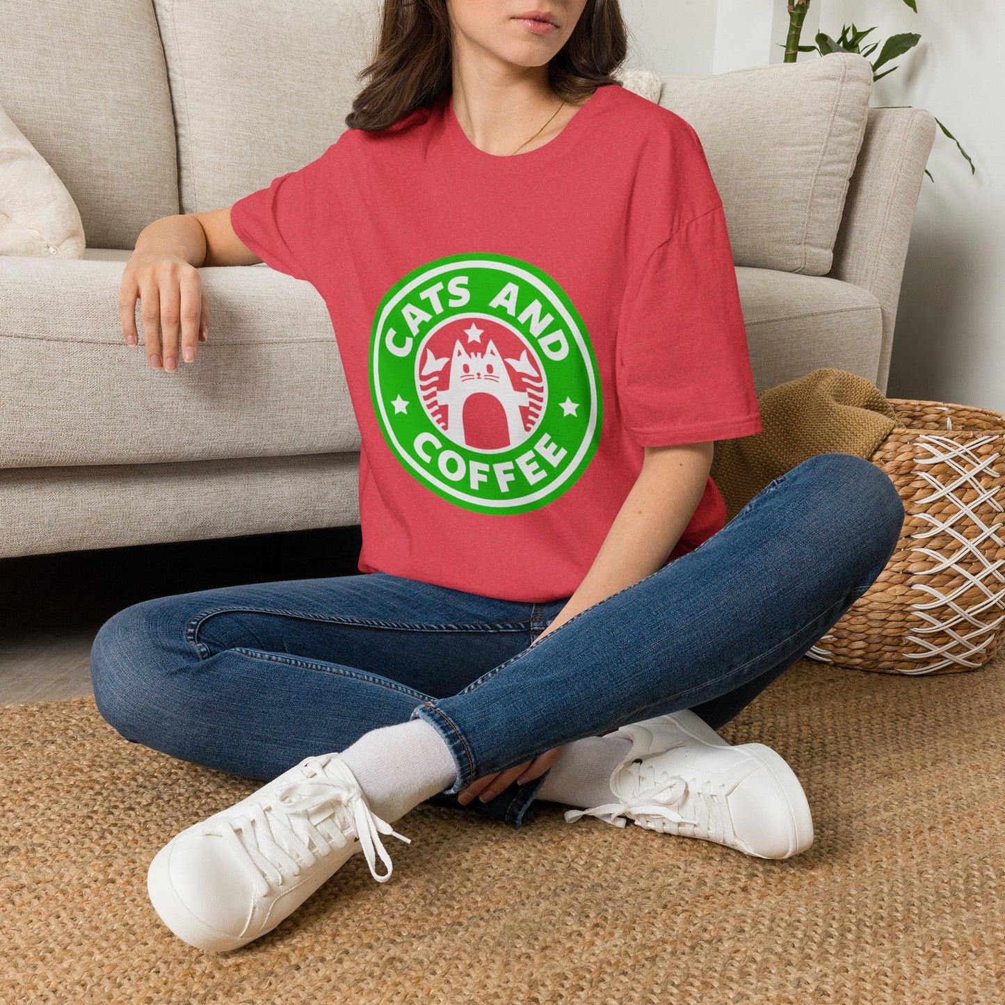 Cats And Coffee Retro Café Tee