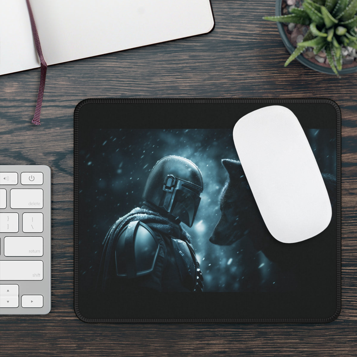 Galactic Hunter & Wolf Mouse Pad | Cinematic Sci-Fi Desk Mat | Gamer Setup Upgrade