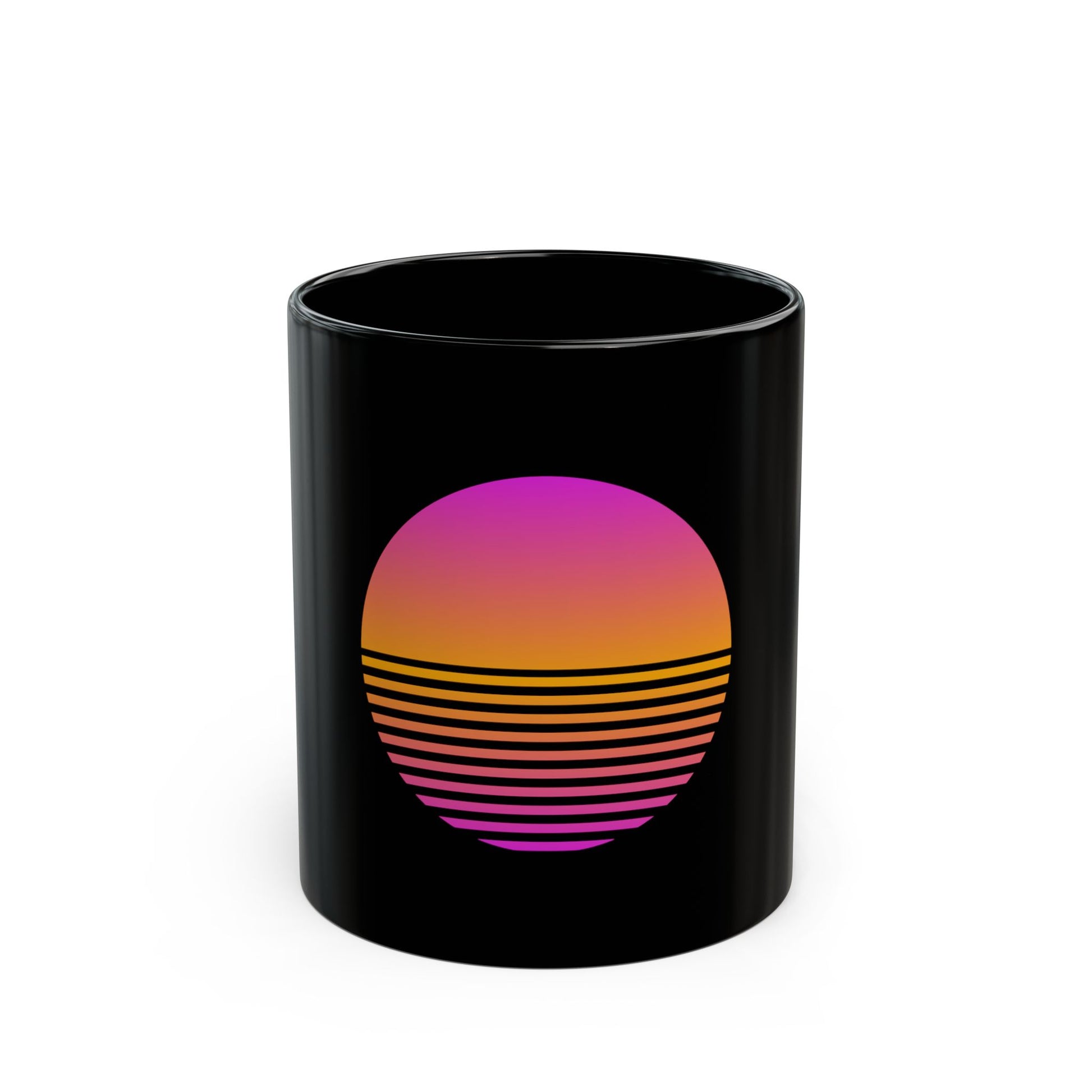Sunset Grid synthwave sunset black ceramic mug