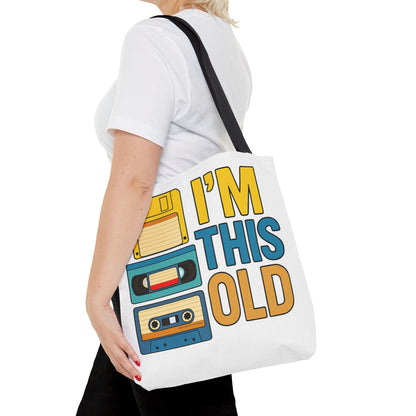 I’m This Old Retro Tech Tote Bag | Funny 90s Nostalgia Bag | Cassette VHS Floppy Disk Reusable Tote | Vintage Geek Gift