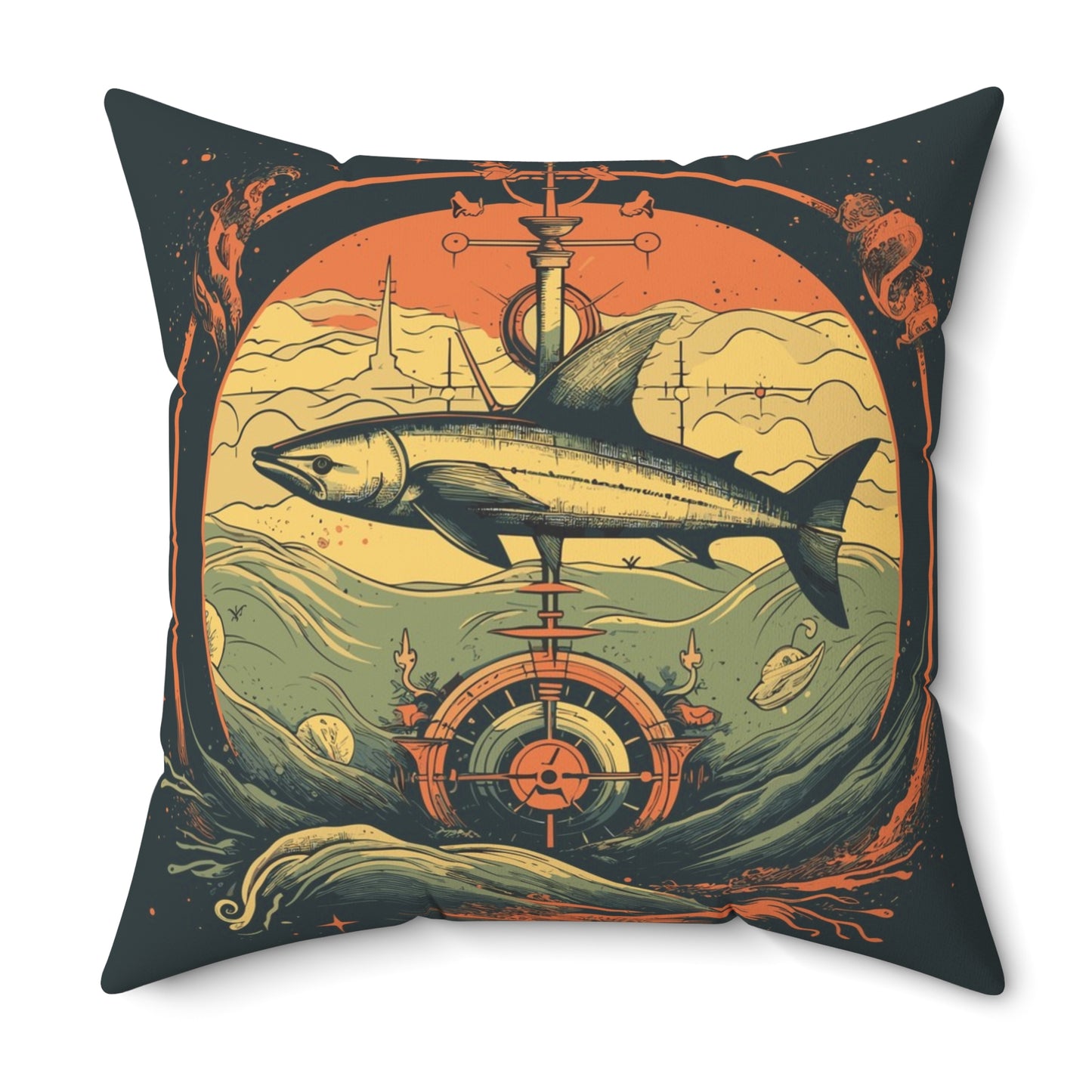 Shark Compass Throw Pillow