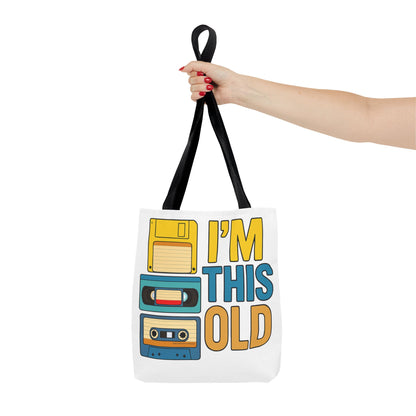 I’m This Old Retro Tech Tote Bag | Funny 90s Nostalgia Bag | Cassette VHS Floppy Disk Reusable Tote | Vintage Geek Gift