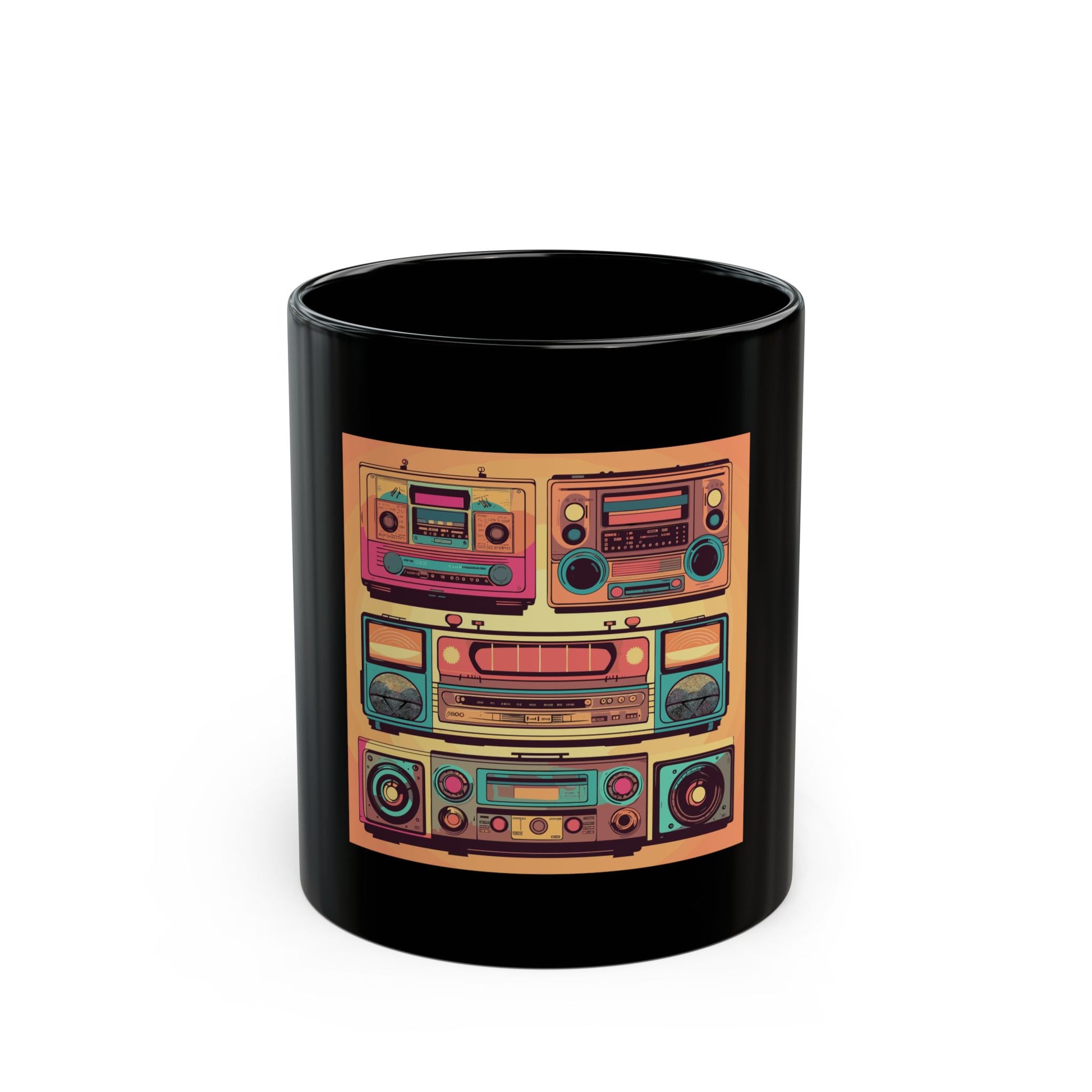 Boombox Collection retro vintage art black ceramic mug with retro boombox radio design