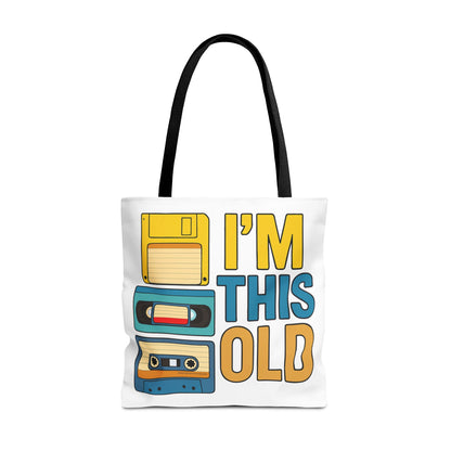 I’m This Old Retro Tech Tote Bag | Funny 90s Nostalgia Bag | Cassette VHS Floppy Disk Reusable Tote | Vintage Geek Gift