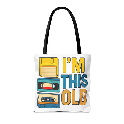I’m This Old Retro Tech Tote Bag | Funny 90s Nostalgia Bag | Cassette VHS Floppy Disk Reusable Tote | Vintage Geek Gift