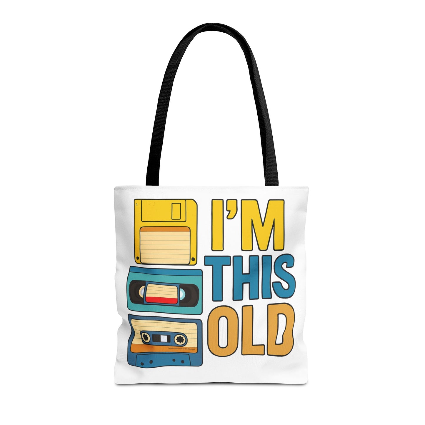 I’m This Old Retro Tech Tote Bag | Funny 90s Nostalgia Bag | Cassette VHS Floppy Disk Reusable Tote | Vintage Geek Gift