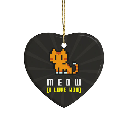 MEOW I Love You ceramic ornament with ribbon and retro print
