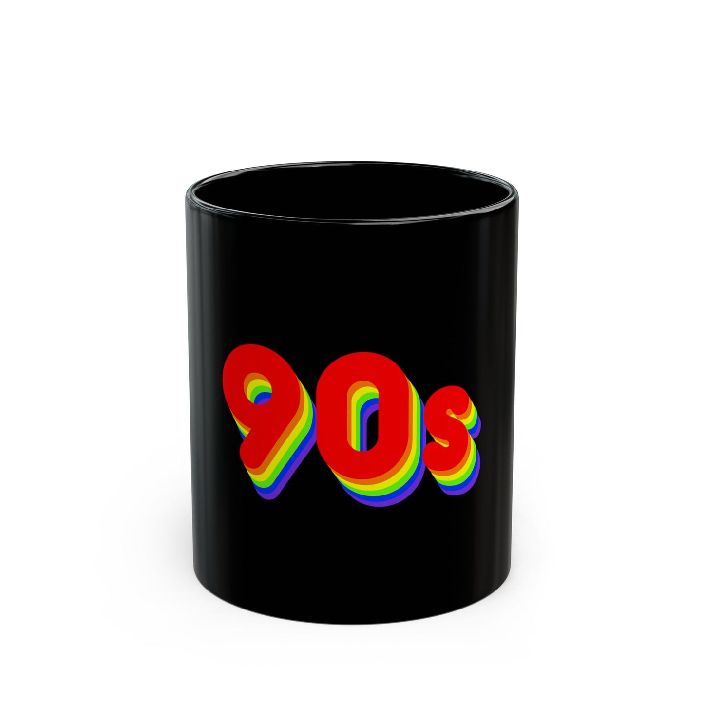 90s Rainbow bubble letters black ceramic mug