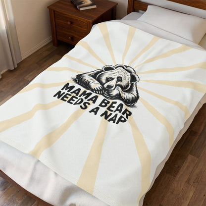 Mama Bear Needs a Nap Velveteen Plush Blanket