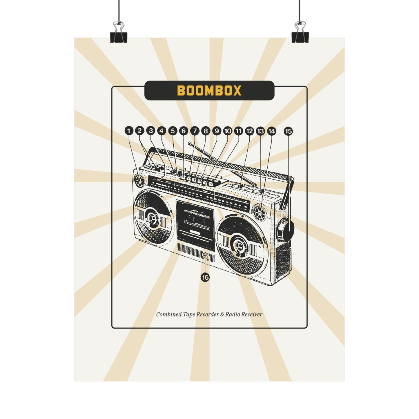 Boombox Blueprint Retro Poster