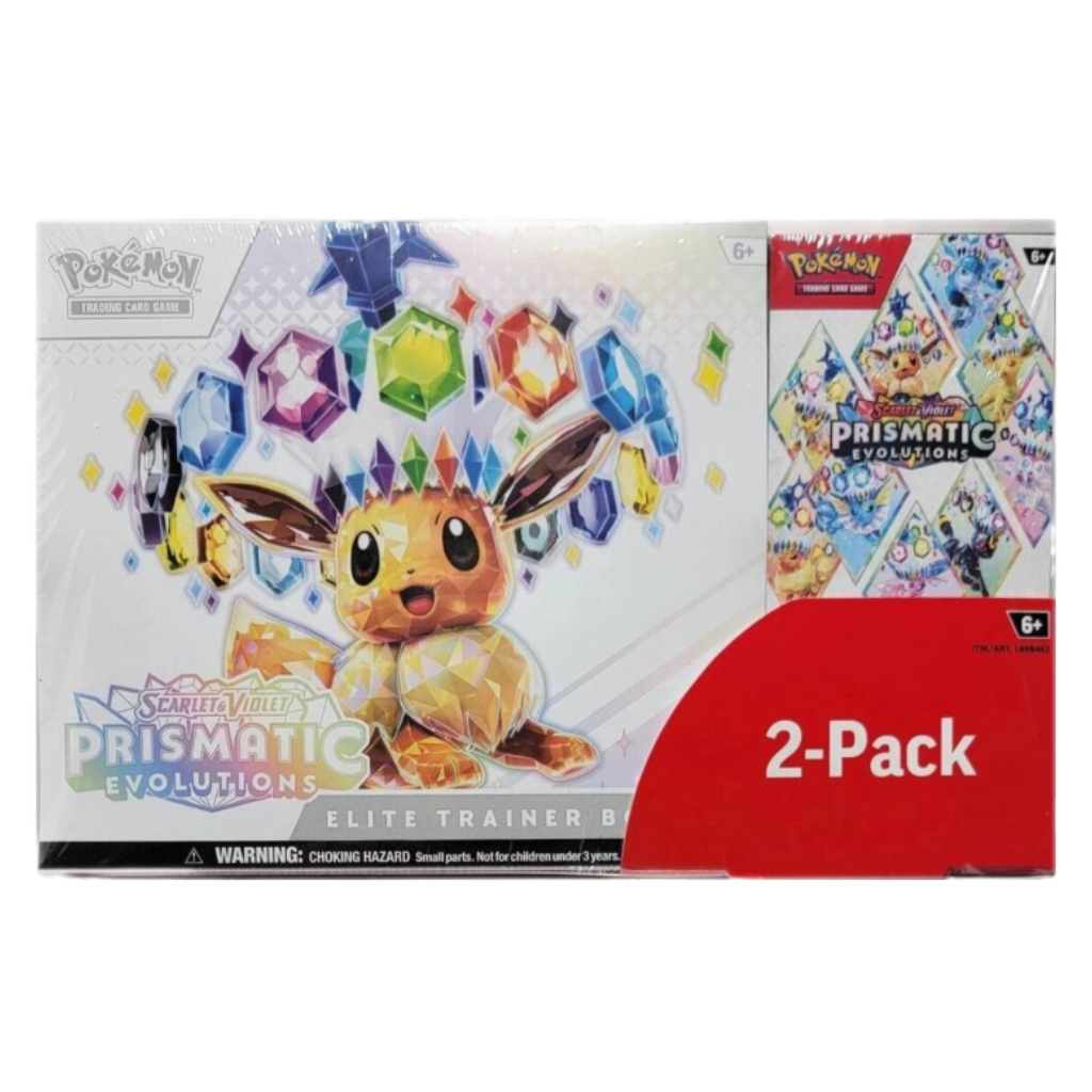 Box with colorful crystals and a cute creature, red section labeled "2-Pack" on the right.