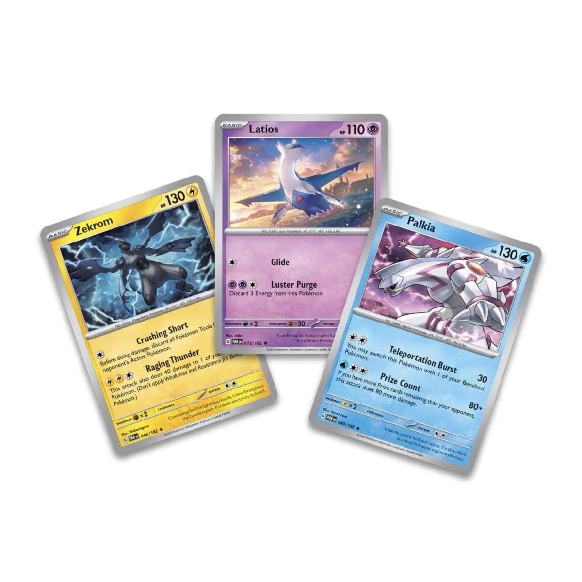 Pokémon TCG Enhanced 2-Pack Blister — detail of the included Latios, Zekrom and Palkia foil cards; cards are part of the sealed blister, not sold separately