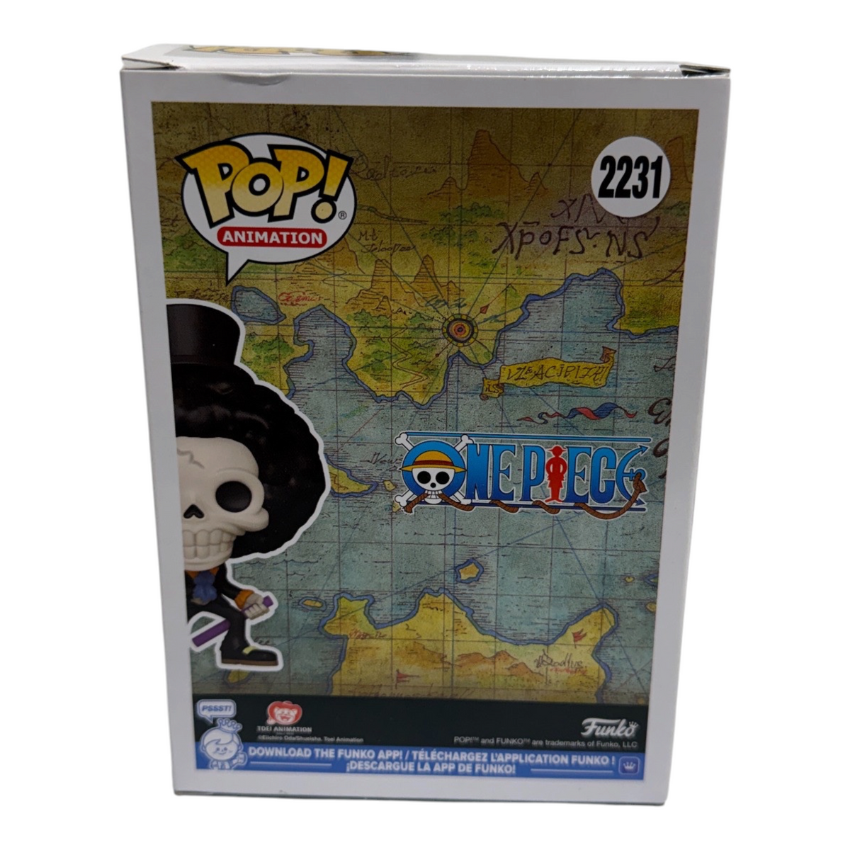 Back of the Funko Pop! Animation One Piece Brook number 2231 box