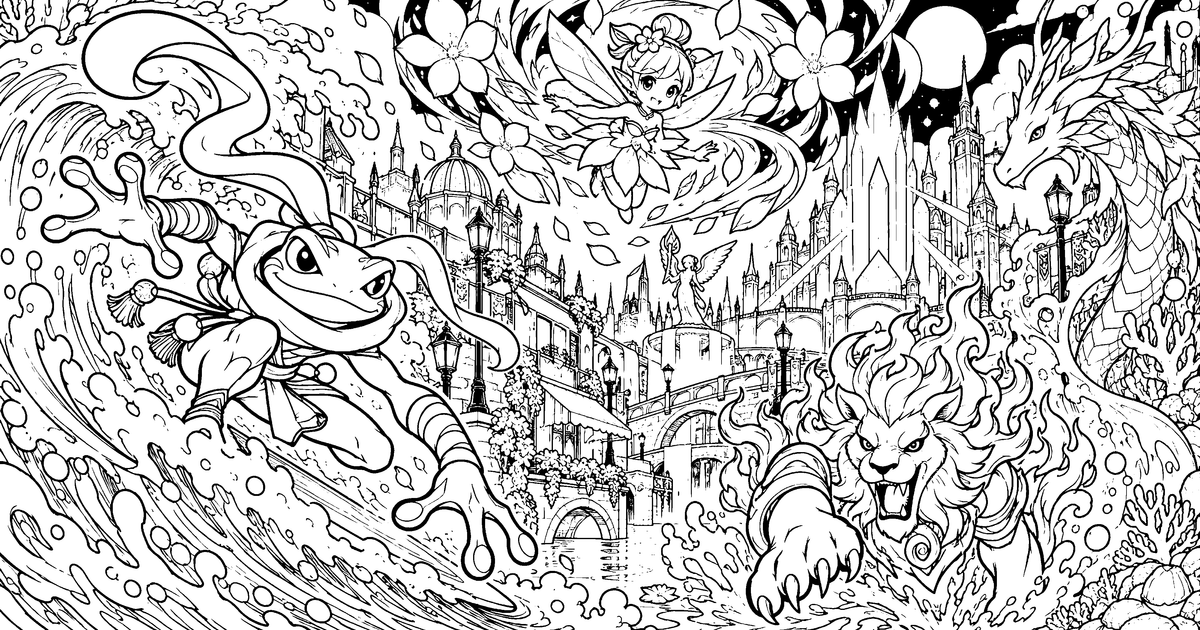 Chaos Rising connected coloring mural preview