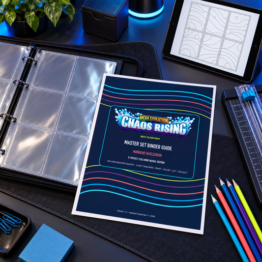 Chaos Rising printable binder guide premium collector desk mockup