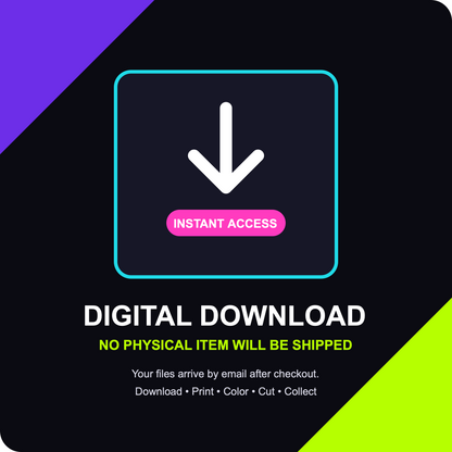 Digital download notice with instant email access and no physical shipment