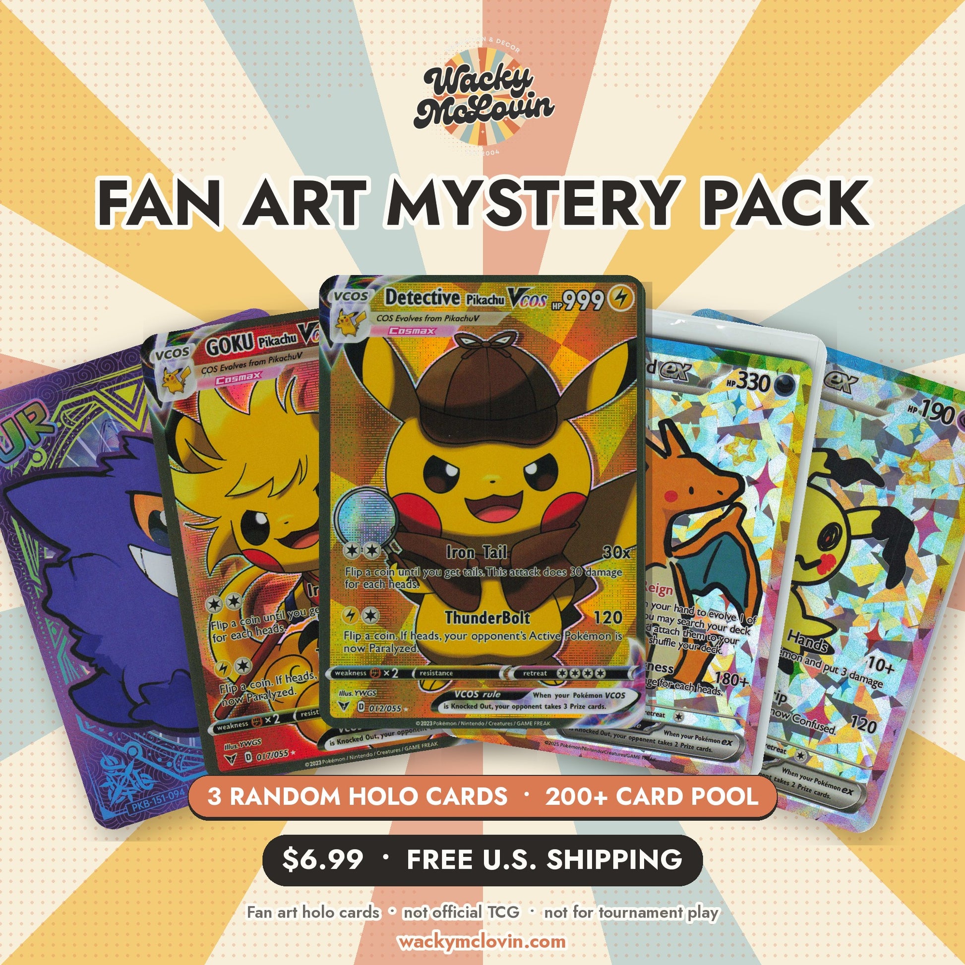 Fan Art Mystery Pack, 3 random holo fan cards, $6.99 free US shipping