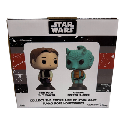 Back of the Funko Pop! Home Han Solo and Greedo salt and pepper shaker set box