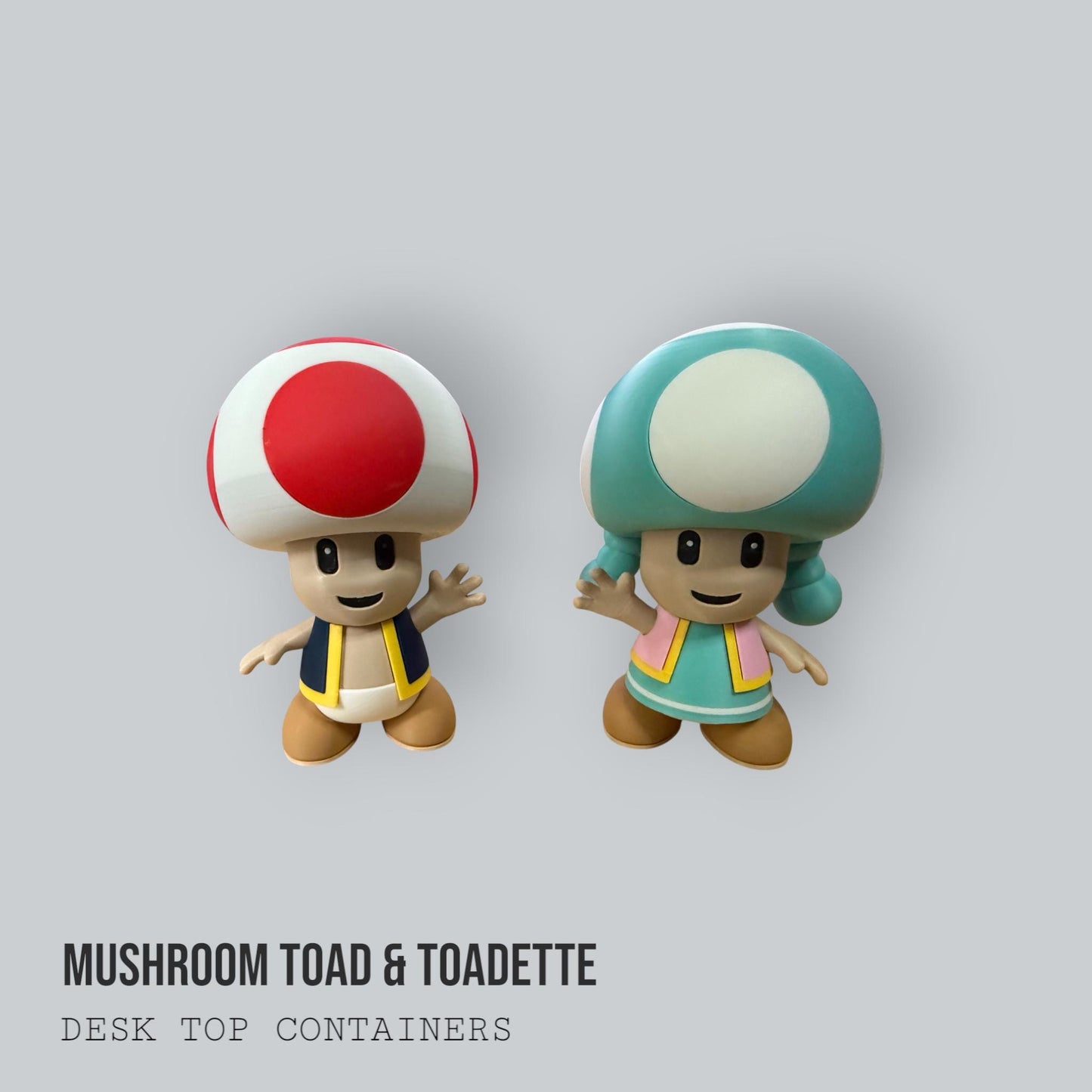 Mushroom Toad & Toadette Desk Container