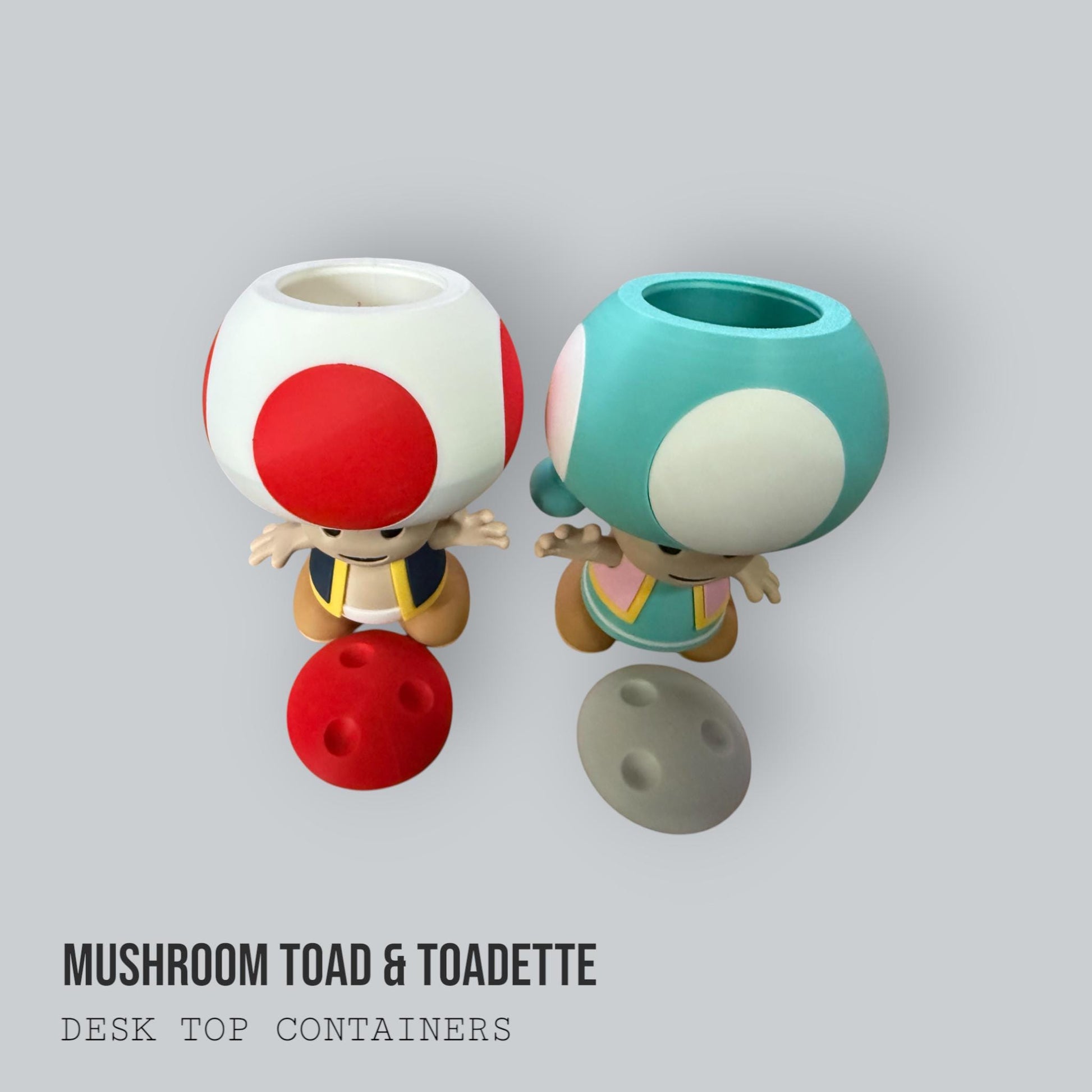 Mushroom Toad & Toadette Desk Container