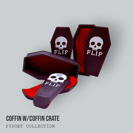 Kickflip Magnetic Fidget | Silent Click Desk Toy | Coffin Design with Matching Color Crate