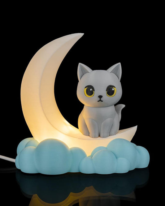 Kitty Moon Night Light – Crescent Moon Cat Lamp, Nursery Decor