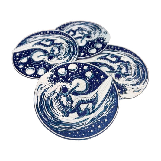 Astronaut Surfing Space Coaster Set | Geeky Ceramic Coasters