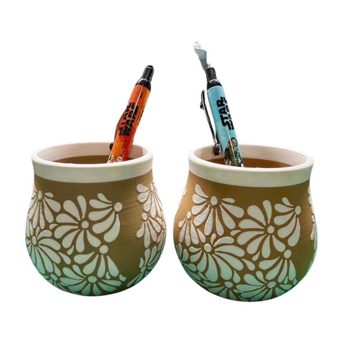 Talavera Pen Holders and Desk Vases, Handcrafted 3D Printed Floral Decor, Office Organizer