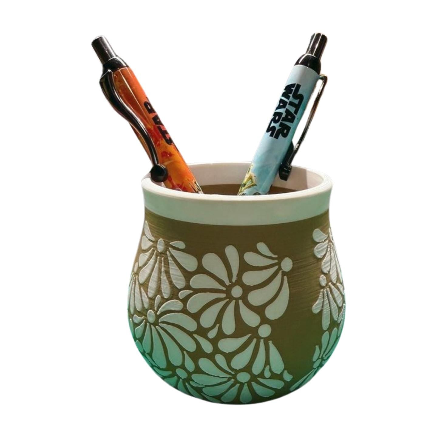 Talavera Pen Holders and Desk Vases, Handcrafted 3D Printed Floral Decor, Office Organizer